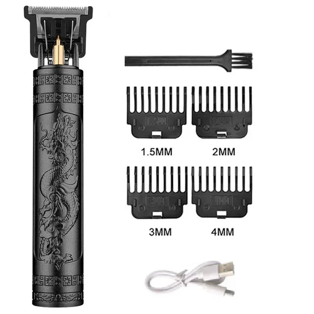 Máquina de Cortar Cabelo T9 Vintage – Aparador de Barba Recarregável com Kit para Pelos do Nariz