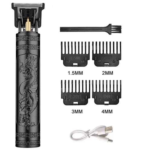 Máquina de Cortar Cabelo T9 Vintage – Aparador de Barba Recarregável com Kit para Pelos do Nariz