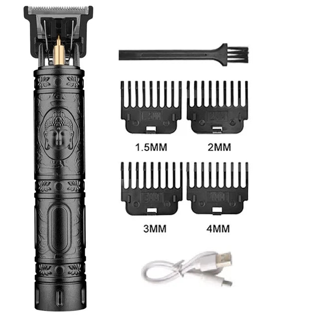 Máquina de Cortar Cabelo T9 Vintage – Aparador de Barba Recarregável com Kit para Pelos do Nariz