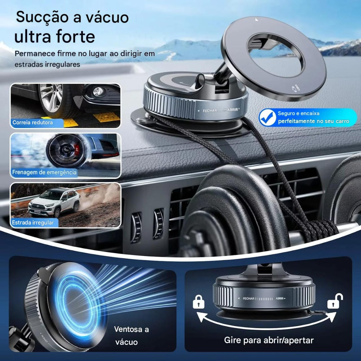 Suporte Magnético com Ventosa a Vácuo 360° – Compatível com MagSafe